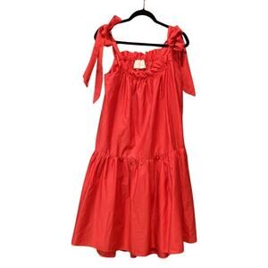 Kasia tuckernuck tiered ruffle shift cotton sun Dress red Orange Medium